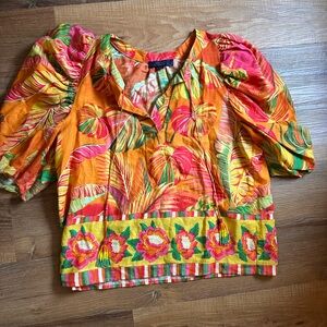 RACHEL Rachel Roy Vibrant Floral Blouse with Puff Sleeves